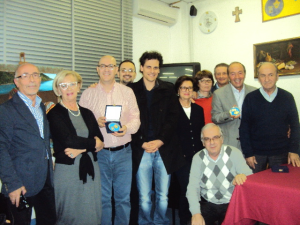 Michelangelo Russo, Angelo Leone, Mario Coviello, Alessandro Angiolillo con Pasquale Ferrone e i bellesi dell’associazione Fortunato che vivono a Salerno